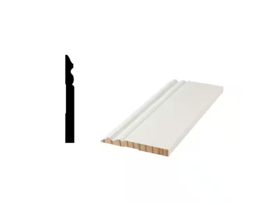 Woodgrain Millwork 5180 9/16 in. x 5-1/4 in. x 96 in. Primed Finger Jointed Baseboard Moulding (1-Piece − 8 Total Linear Feet)