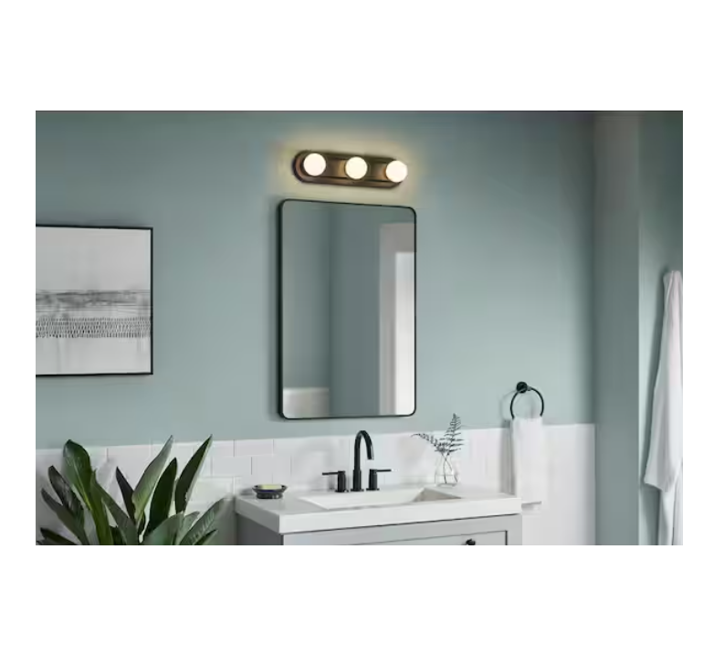 Hampton Bay Midford 18 in. 3-Light LED 5CCT Vanity Light with Interchangeable Brushed Nickel, Black and Chrome Trims