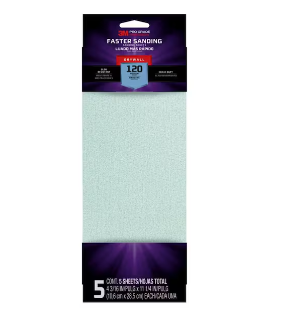 3M Pro Grade 4-3/16 in. x 11-1/4 in. 120-Grit Drywall Sanding Sheet (5-Pack)