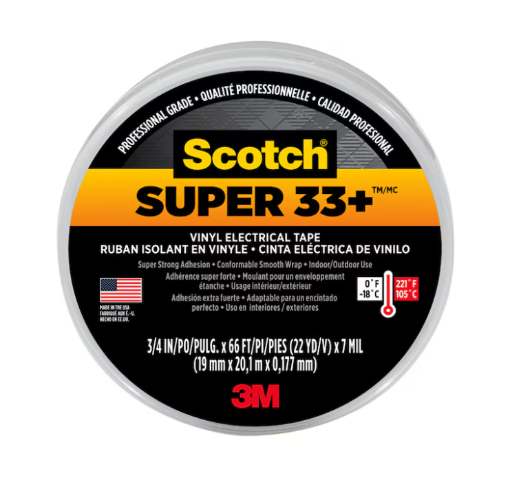 Scotch Super 33+ 0.75-in x 66.0-ft Vinyl Electrical Tape Black