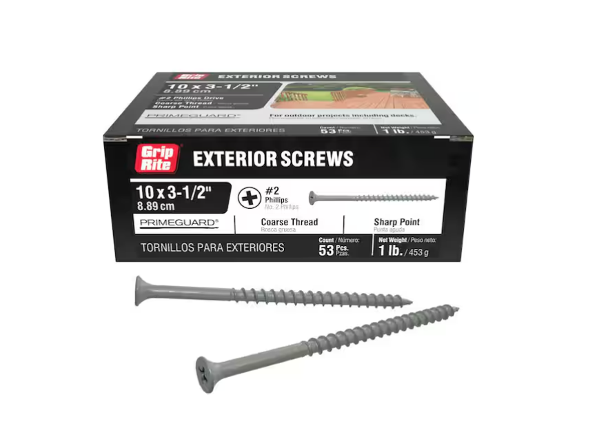 Grip-Rite #10 x 3-1/2 in. #2 Phillips Bugle Head Coarse Thread Coated Exterior Wood Screws 1lb. Box