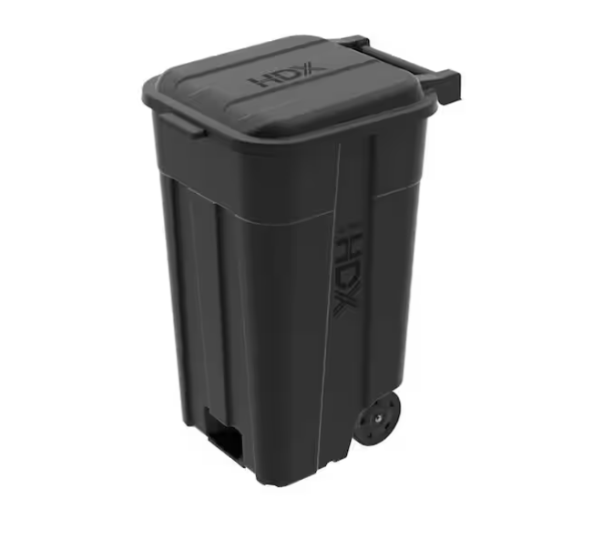 HDX 45 gal. Black Heavy Duty Outdoor Trash Can with Wheels and Attached Lid