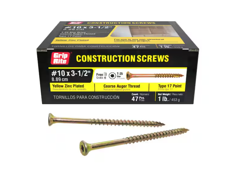 Grip-Rite #10 x 3-1/2 in. Star Drive Dual Flat Head Coarse Thread Construction Screws 1 lb. Box