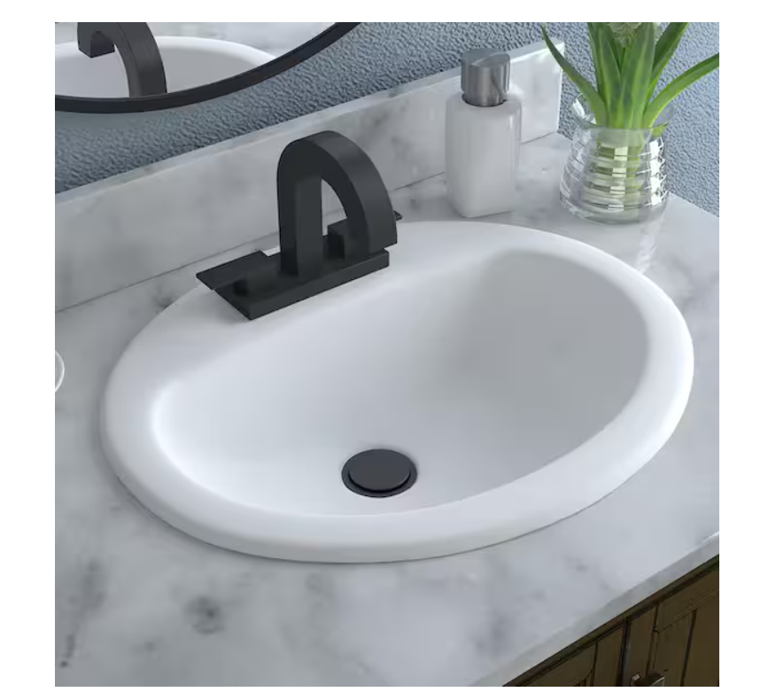 Glacier Bay Aragon 20 in. Drop-In Oval Vitreous China Bathroom Sink in White