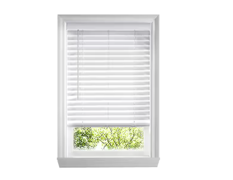 Home Decorators Collection White Cordless Faux Wood Blinds for Windows with 2 in. Slats - 35 in. W x 36 in. L (Actual Size 34.5 in. W x 36 in. L)