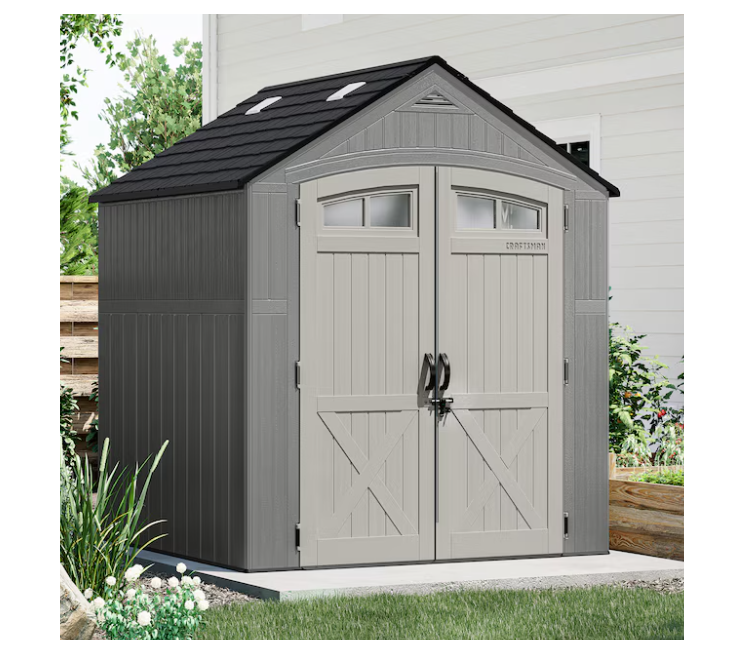 CRAFTSMAN 7-ft x 7-ft Double-Door Gray Gable Roof Plastic Resin Storage Shed