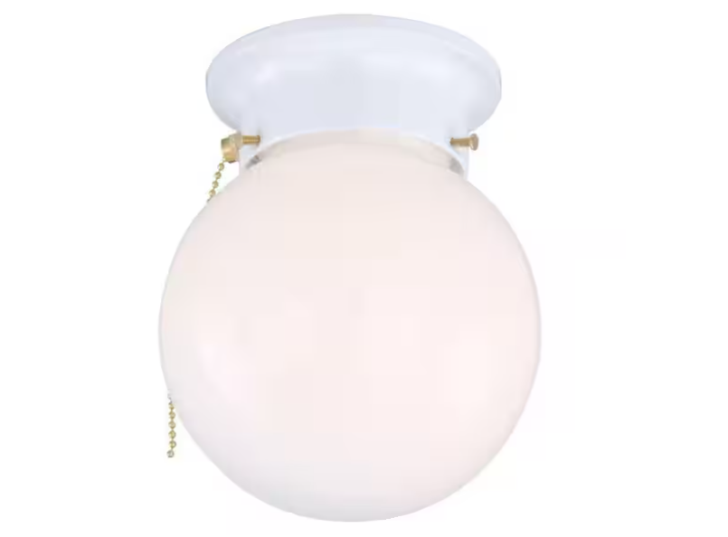 Hampton Bay 6 in. 1-Light White Globe LT Flush Mount with Pull Switch
