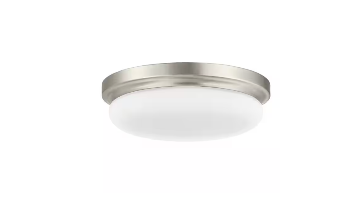 Hampton Bay Chilton 15 in. Light Brushed Nickel Adjustable CCT Integrated LED Ceiling Flush Mount Fixture with Glass Shade