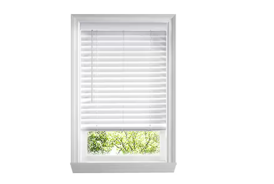 Home Decorators Collection White Cordless Faux Wood Blinds for Windows with 2 in. Slats - 25.5 in. W x 36 in. L (Actual Size 25 in. W x 36 in. L)