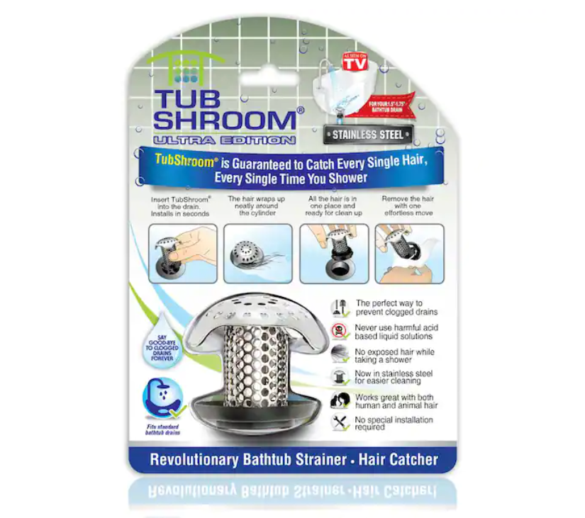 TubShroom 1.25 in. - 2 in. Bathtub Drain Protector Hair Catcher Stainless Steel Finish