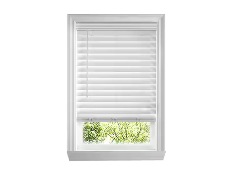 Home Decorators Collection White Cordless Premium Faux Wood blinds with 2.5 in. Slats - 52 in. W x 48 in. L (Actual Size 51.5 in. W x 48 in. L)