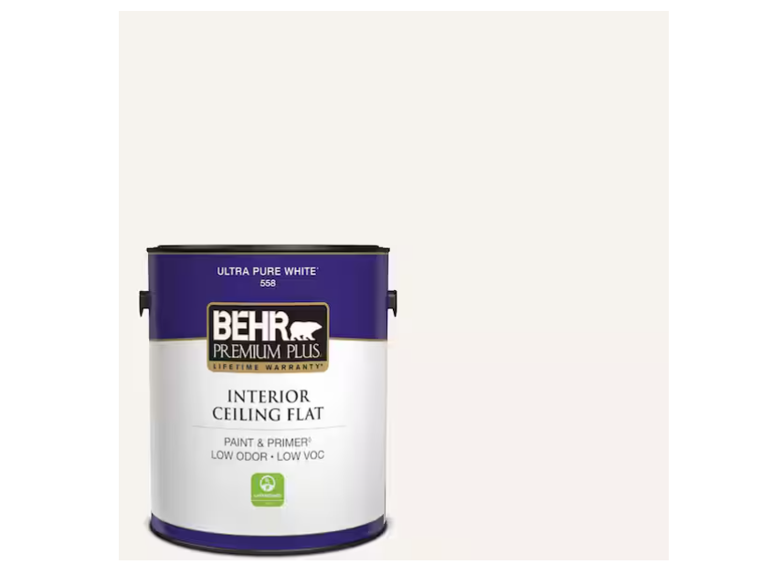 BEHR PREMIUM PLUS 1 gal. Ultra Pure White Ceiling Flat Interior Paint & Primer