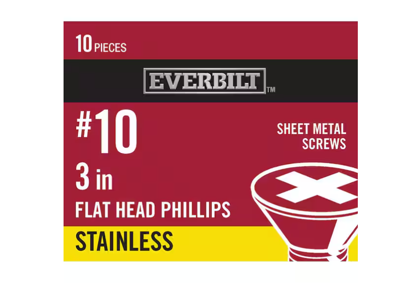 Everbilt #10 x 3 in. Stainless Steel Phillips Flat Head Sheet Metal Screw (10-Pack)