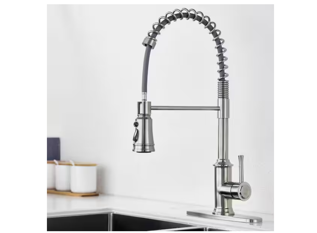 ruiling Spring Single-Handle Pull-Down Sprayer Kitchen Faucet with 3 Spray Mode in Stainless Steel Brushed Nickel