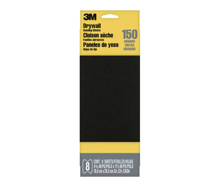 3M Drywall Sanding Sheets 4 3/16 in. x 11 1/4 in. 150 grit, Medium (8-Pack)