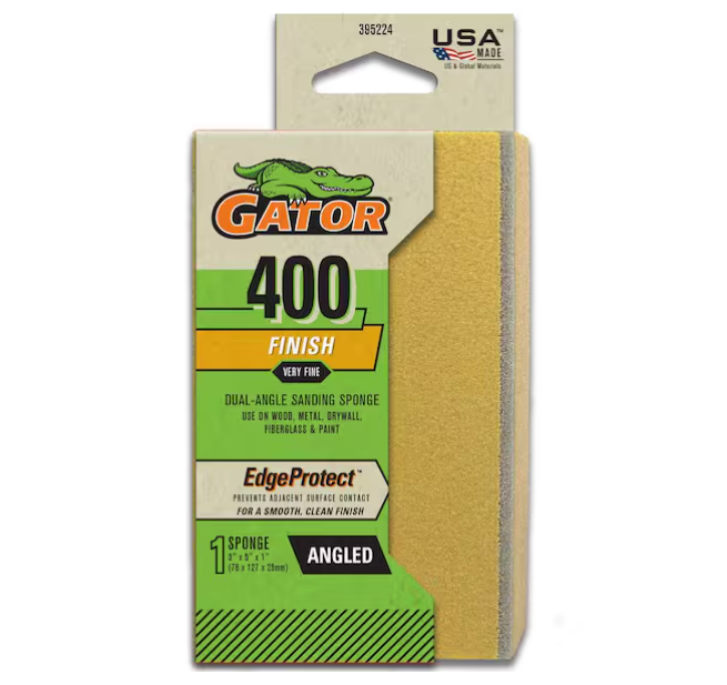 Gator Edge Protect 3 in. x 5 in. x 1 in. 400-Grit Angled Medium Sanding Sponge Sheet