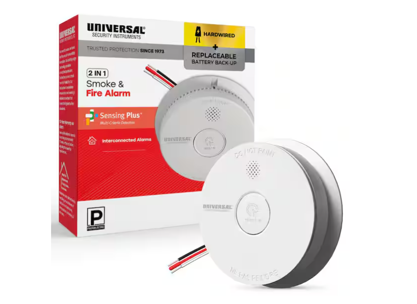 Universal Security Instruments Hardwired and 1-Year Battery Backup Smoke Detector with Photoelectric Sensor