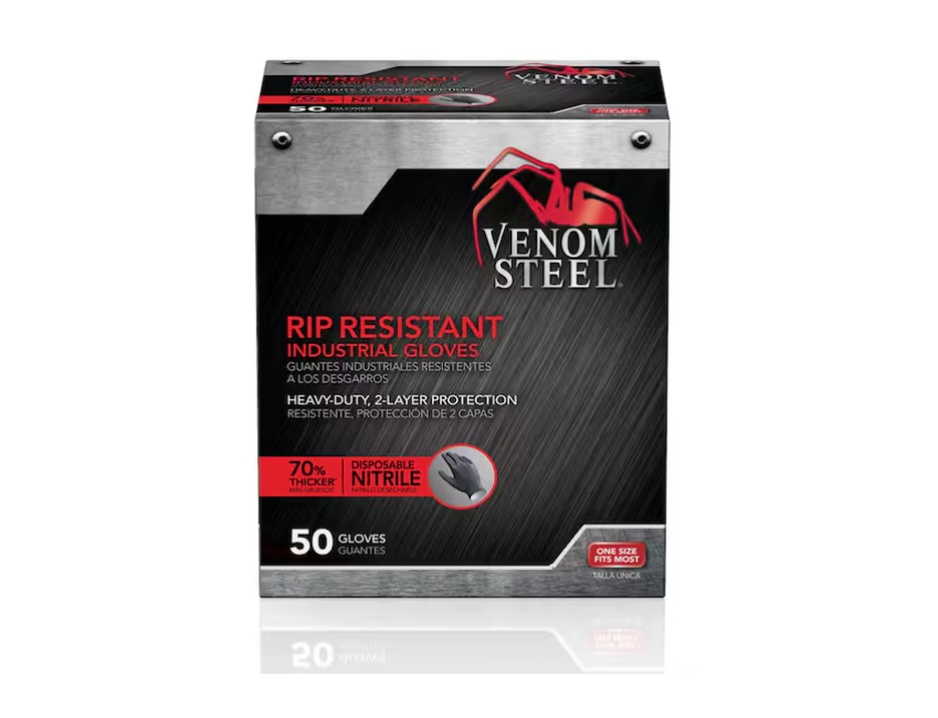 Venom Steel Rip-Resistant Black 2-Layer Disposable Nitrile Gloves, 1-Size Fits Most (50-Count)