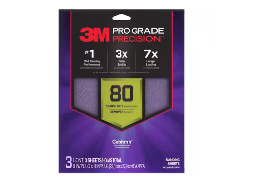 3M Pro Grade Precision 9 in. x 11 in. 80 Grit Faster Sanding Sheet With No-Slip Grip Backing (3-Pack)