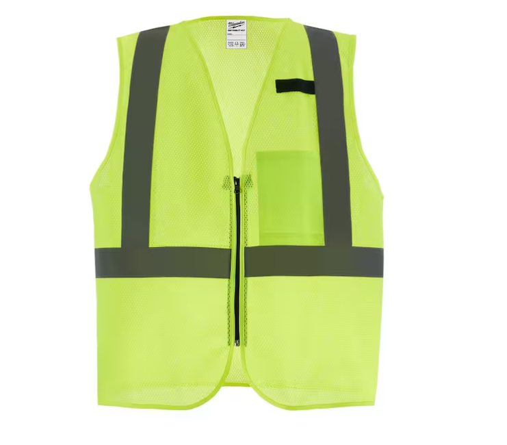 Milwaukee Large/X-Large Yellow Class 2 High Visibility Mesh Safety Vest with 1 Pocket