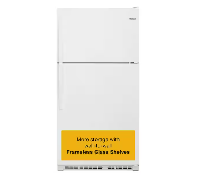 Whirlpool 33 in. 20.5 cu. ft. Wide Top Freezer Refrigerator in White with Frameless Glass Shelves