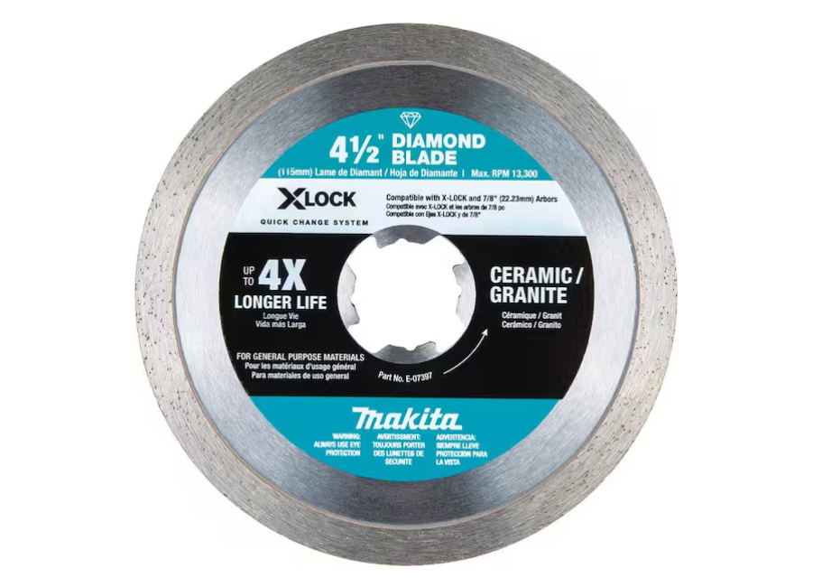 Makita X-LOCK 4-1/2 in. Continuous Rim Diamond Blade for Ceramic and Granite Cutting