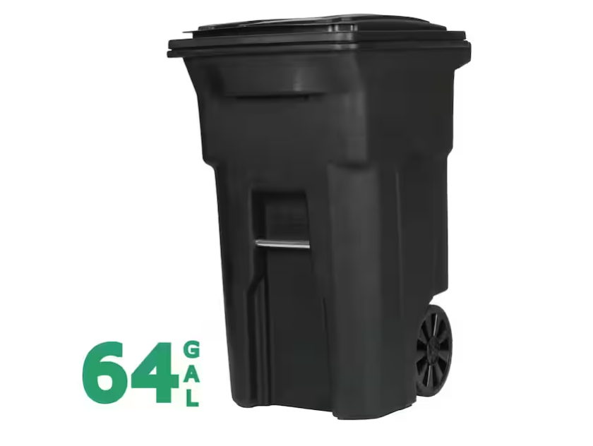Toter 64 Gallon Black Rolling Outdoor Garbage/Trash Can with Wheels and Attached Lid