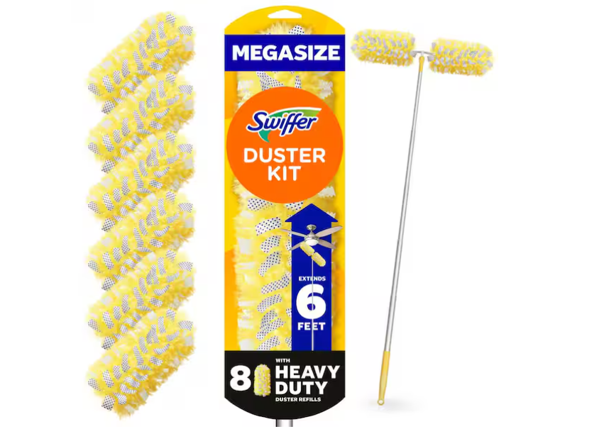Swiffer 360 Super Extendable 6 ft Handle Heavy Duty Microfiber Duster Starter Kit (1 Handle, 8 Dusters)