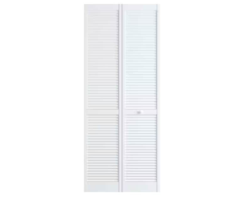 Veranda 30 in. x 80 in. Louver/Louver Solid Core White Painted Pine Wood Bifold Door with Hardware