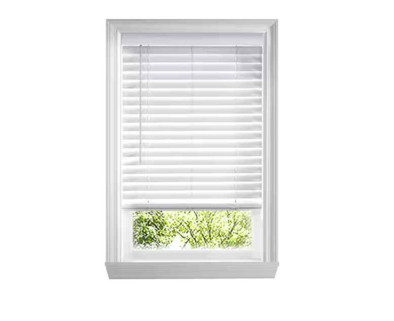 Home Decorators Collection White Cordless Faux Wood Blinds for Windows with 2 in. Slats - 34 in. W x 48 in. L (Actual Size 33.5 in. W x 48 in. L)