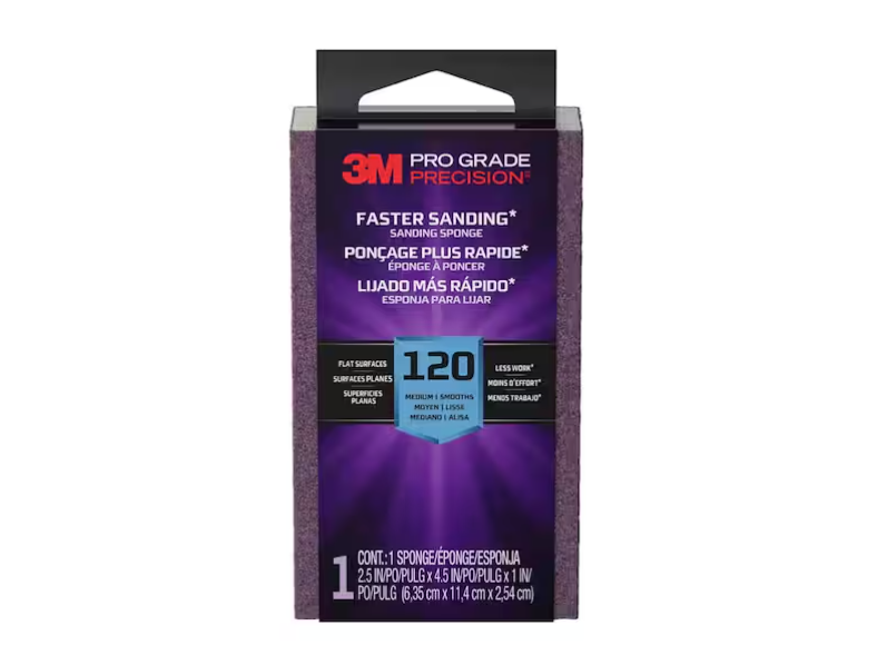 3M Pro Grade Precision 2 1/2 in. x 4-1/2 in. x 1 in. 120-Grit Medium Block Sanding Sponge (1-Pack)