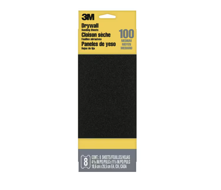 3M Drywall Sanding Sheets 4 3/16 in. x 11 1/4 in. 100 grit, Medium (8-Pack)