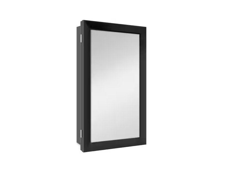 Glacier Bay 15-1/4 in. W x 26 in. H Rectangular Framed Recessed or Surface-Mount Bathroom Medicine Cabinet with Mirror, Black