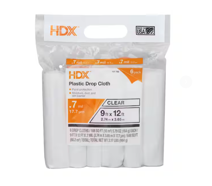 HDX 9 ft. x 12 ft. Clear Plastic Drop Cloths (6-Pack)