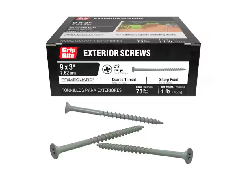 Grip-Rite #9 x 3 in. #2 Phillips Bugle Head Coarse Thread Sharp Point Coated Exterior Wood Deck Screw 1 lb. Box