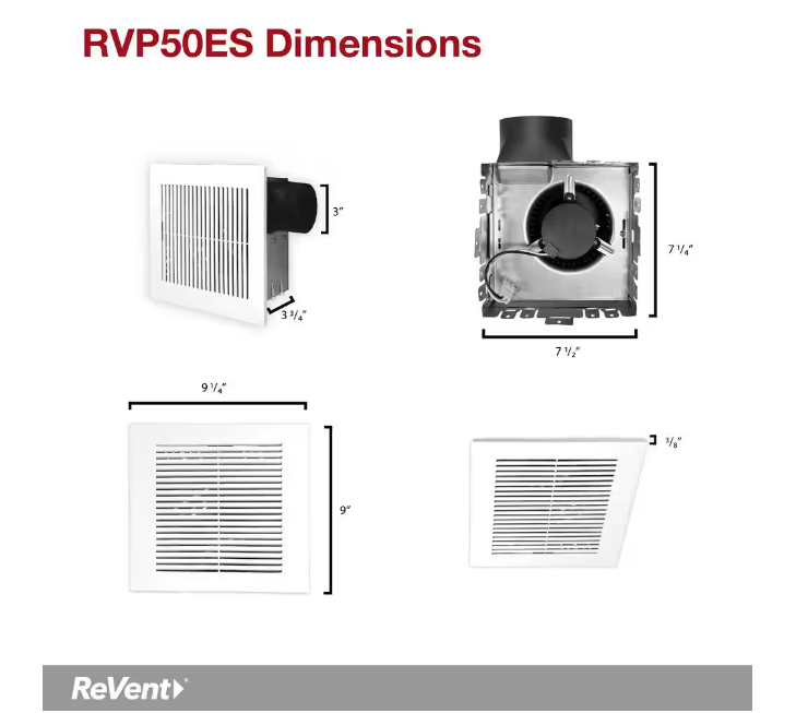 ReVent 50 CFM Quick Install Professional Ceiling and Wall Mount Easy Roomside Bathroom/Bath Exhaust Fan, ENERGY STAR