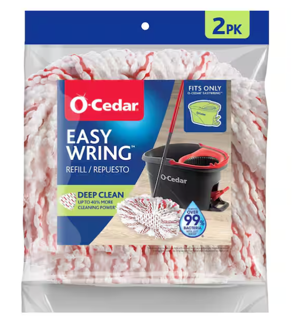 O-Cedar EasyWring Deep Clean Spin Mop Head Replacements, 40% More Scrubbing Power, Washable Microfiber Refills (2-Pack)