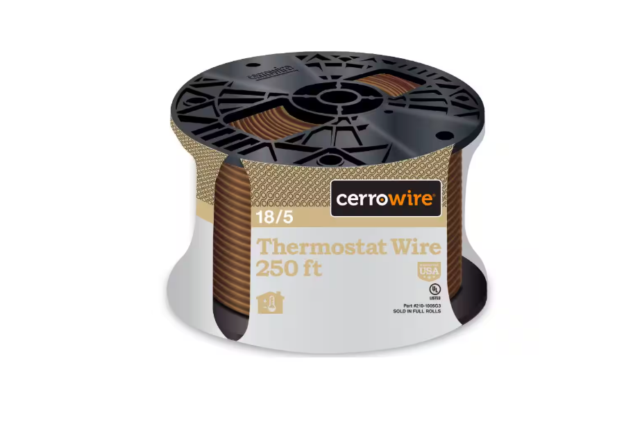 Southwire 64169644 – 250 Ft. 18/5 Solid Copper CL2 Thermostat Wire, Brown, Sunlight Resistant
