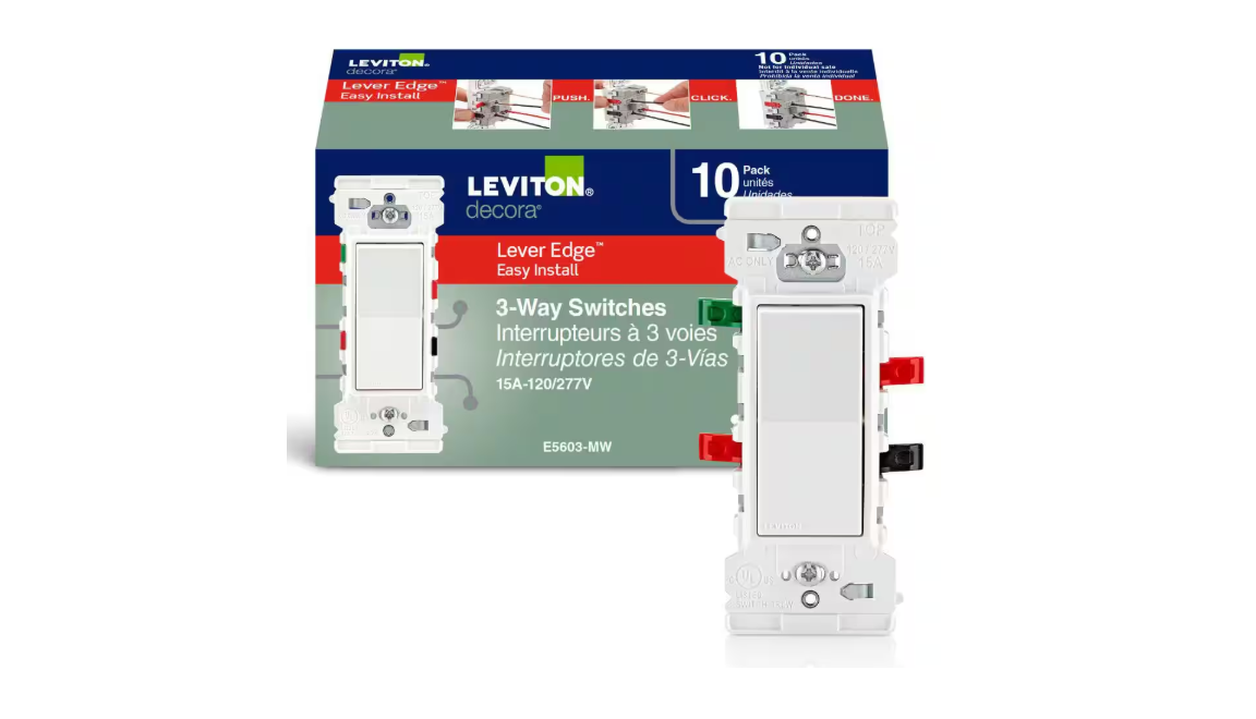 Leviton Decora Lever Edge 15 Amp 120/277 Volt 3-Way Switch, White (10-Pack) E5603-MW