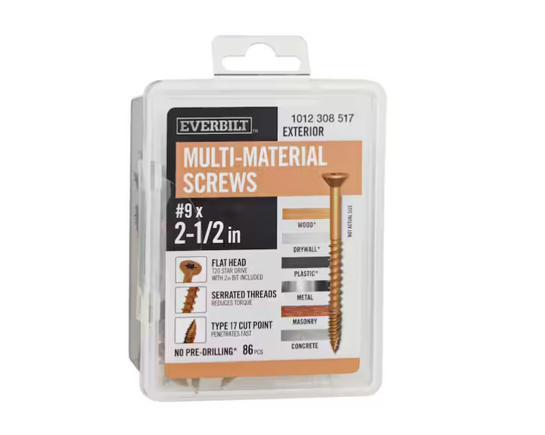 Everbilt 9 x 2-1/2 in. Brown 6-Lobe Torx Drive Exterior Flat Head Multi-Material Screw 1 lb.-Box (86-piece)