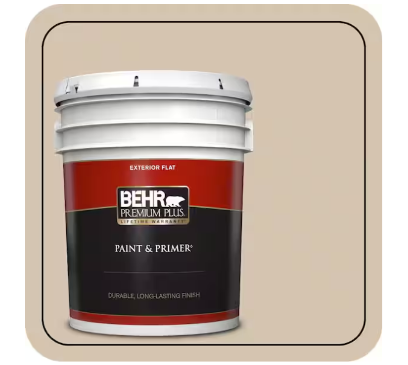 BEHR PREMIUM PLUS 5 gal. #N300-3 Casual Khaki Flat Exterior Paint & Primer