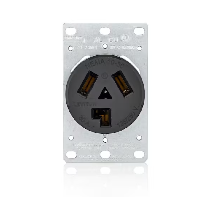 Leviton 30 Amp 125-Volt/250-Volt Shallow Single Flush Mounted Outlet, Black 5207-S10
