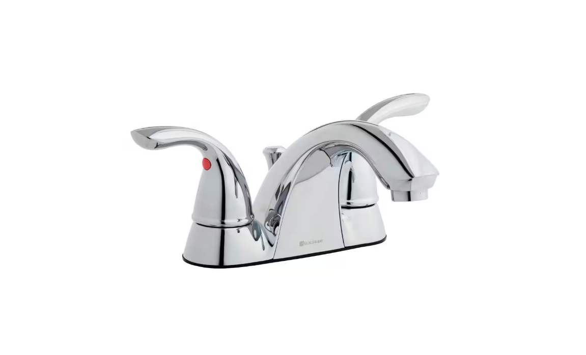 Glacier Bay Builders 4 in. Centerset Double Handle Low-Arc Bathroom Faucet in Chrome