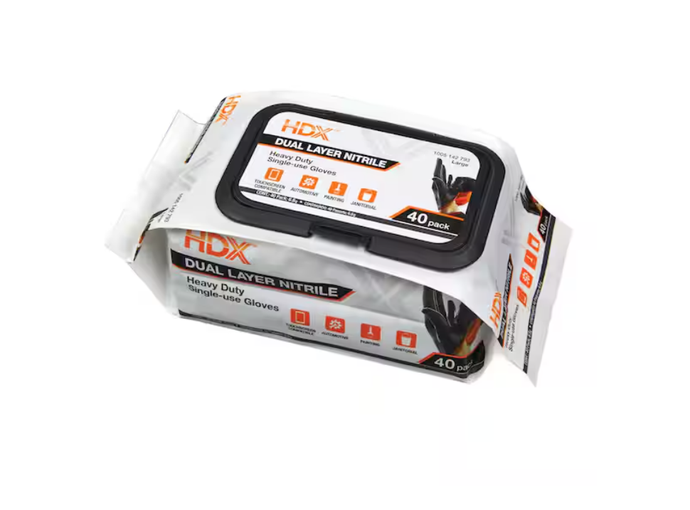 HDX Pop-N-Go Black Disposable Heavy Duty Nitrile Gloves, Size Large (40-Count)