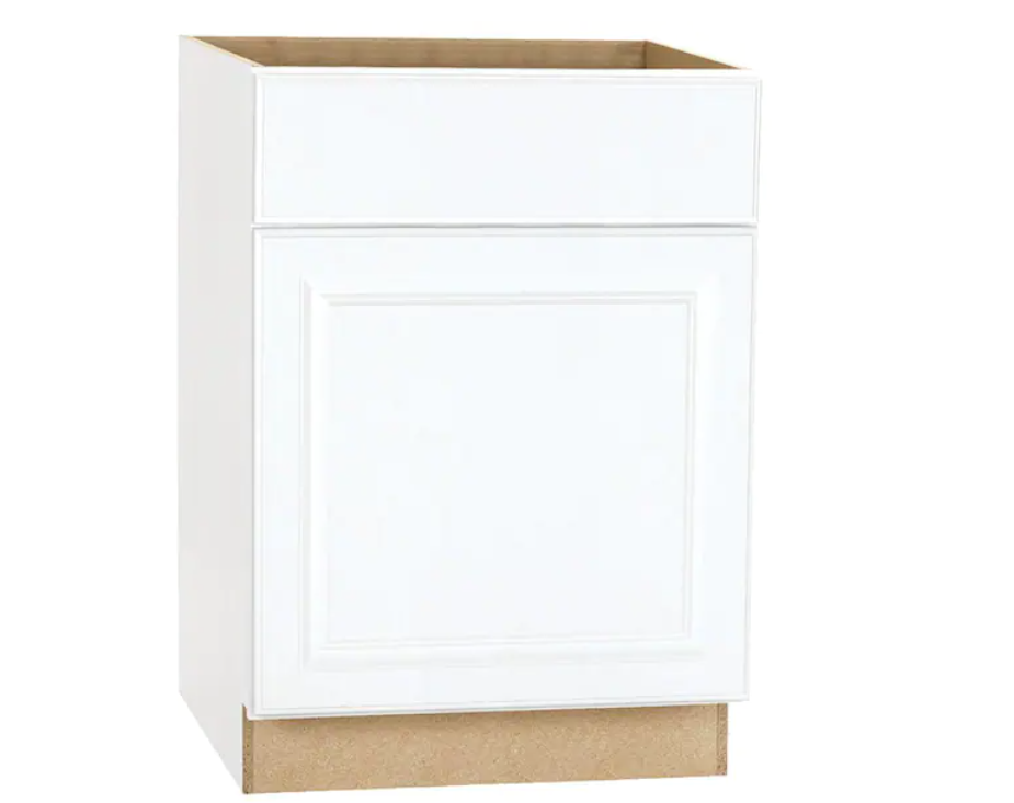 Hampton Bay Hampton 24 in. W x 24 in. D x 34.5 in. H Assembled Base Kitchen Cabinet in Satin White with Drawer Glides