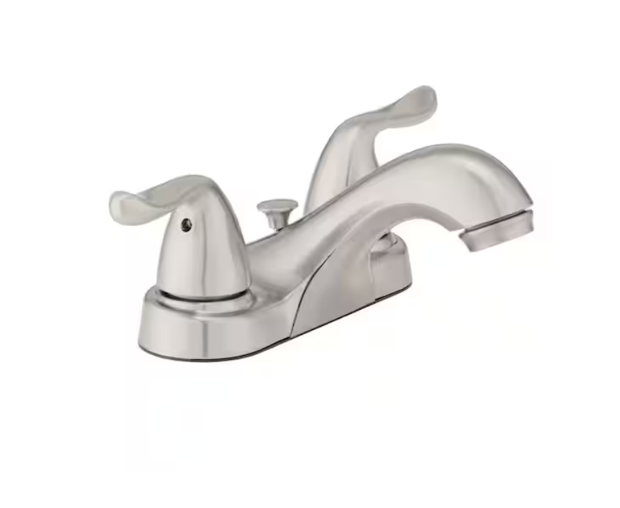 Glacier Bay Constructor 4 in. Centerset Double Handle Low-Arc Bathroom Faucet in Brushed Nickel