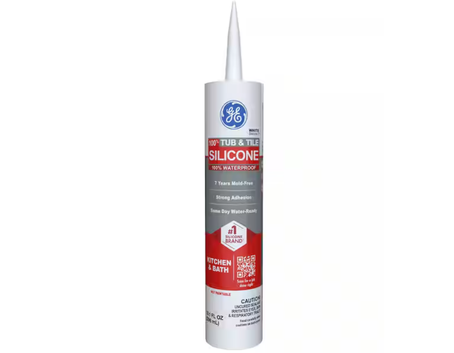 GE Tub and Tile Silicone 1 Caulk 10.1 oz Kitchen and Bath Sealant White