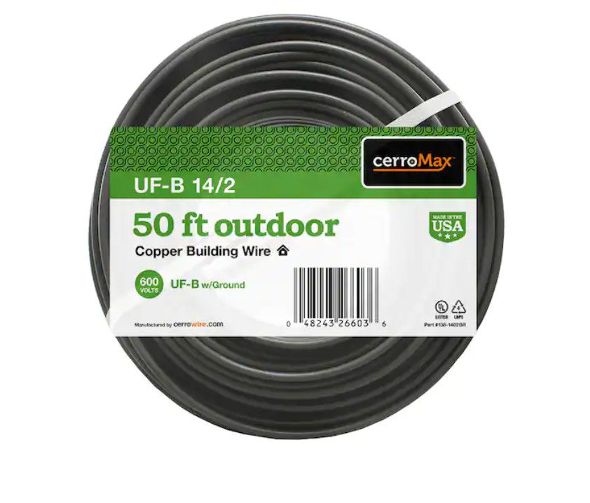 Cerrowire 50 ft. 14/2 Gray Solid CerroMax Copper UF-B Cable with Ground Wire