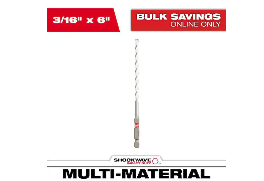 Milwaukee 3/16 in. x 4 in. x 6 in. SHOCKWAVE Carbide Multi-Material Drill Bit