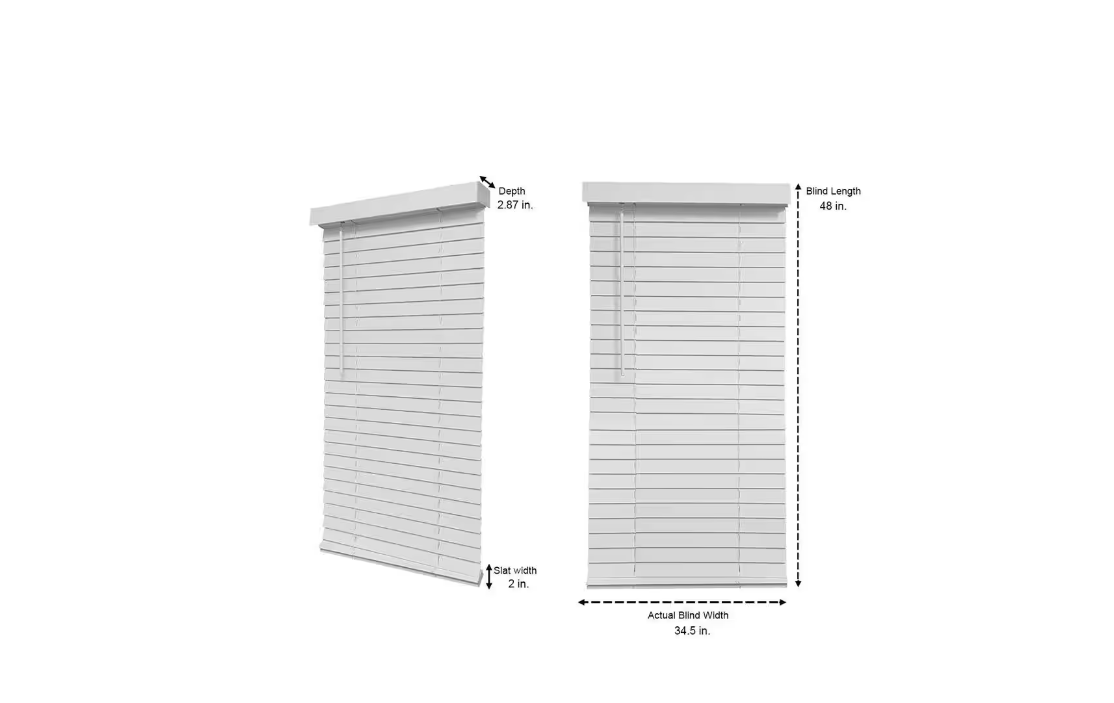 Home Decorators Collection White Cordless Faux Wood Blinds for Windows with 2 in. Slats - 35 in. W x 48 in. L (Actual Size 34.5 in. W x 48 in. L)